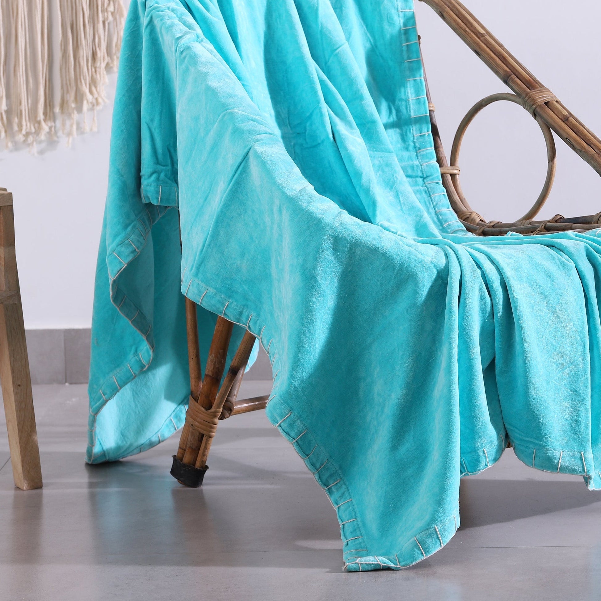 Luxury Cotton Throw Wool Rug Blanket - Boho Sky Blue