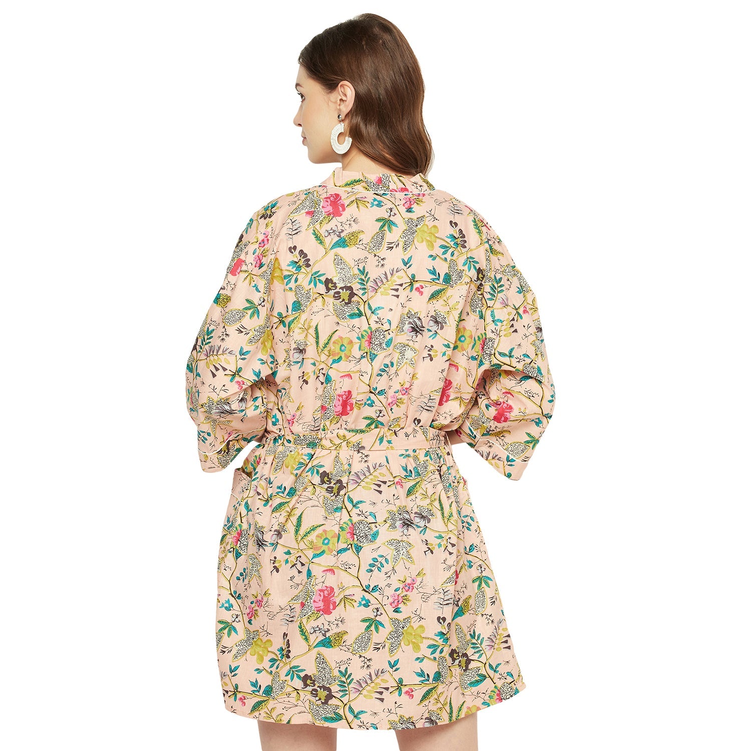 "Frida's Haven" - Cotton Kimono Bathrobe, Boho Beachwear