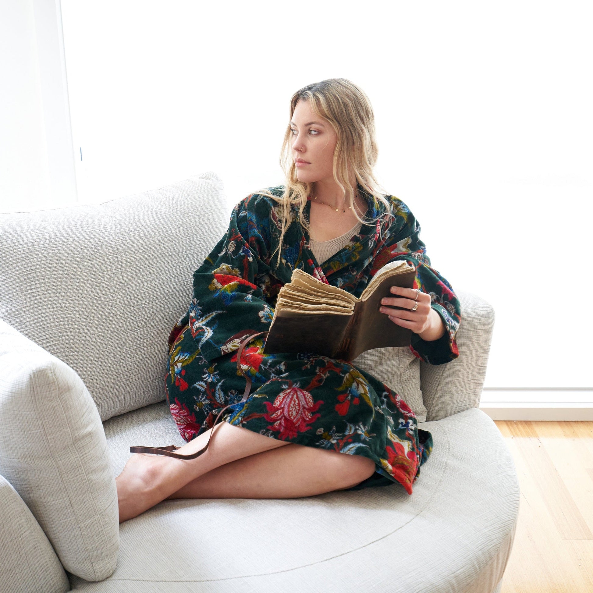 'Serene Escape' 100% Cotton Velvet Kimono Robe