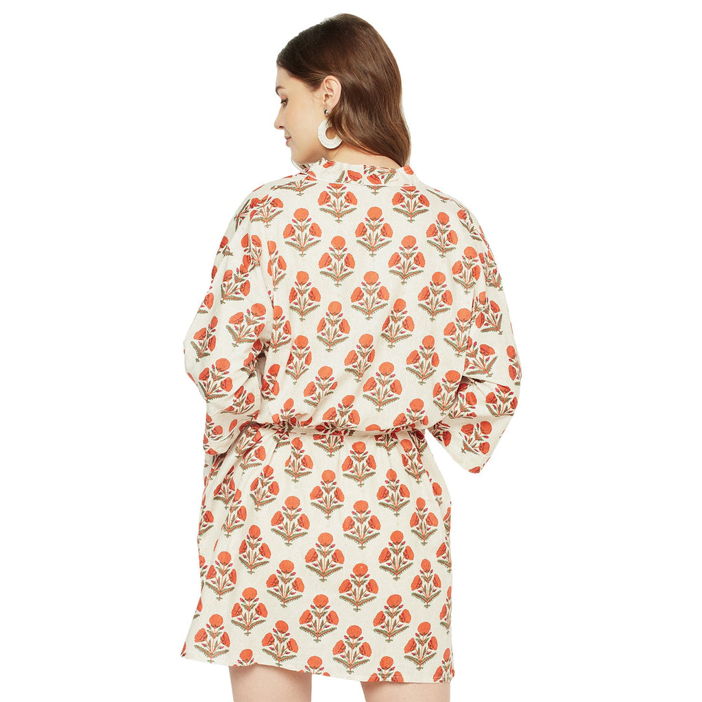 'Red Blooms' 100% Cotton Kimono Robe