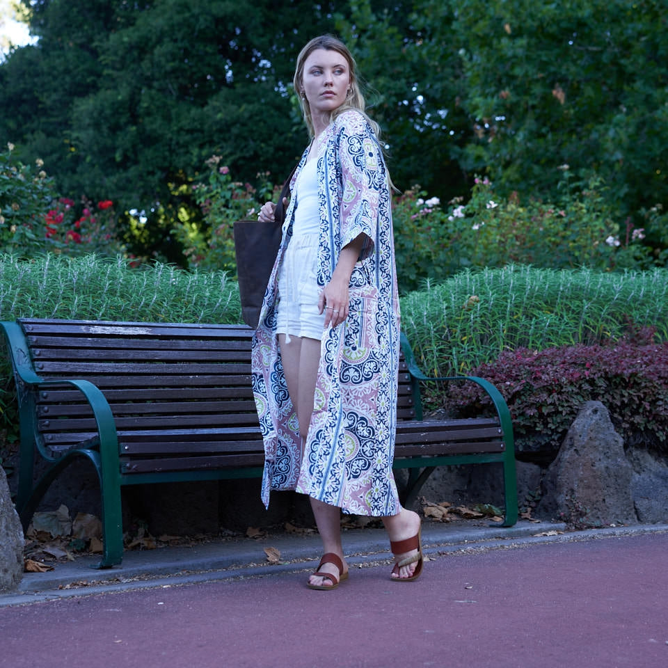 'Tranquil Oasis' 100% Cotton Kimono Robe