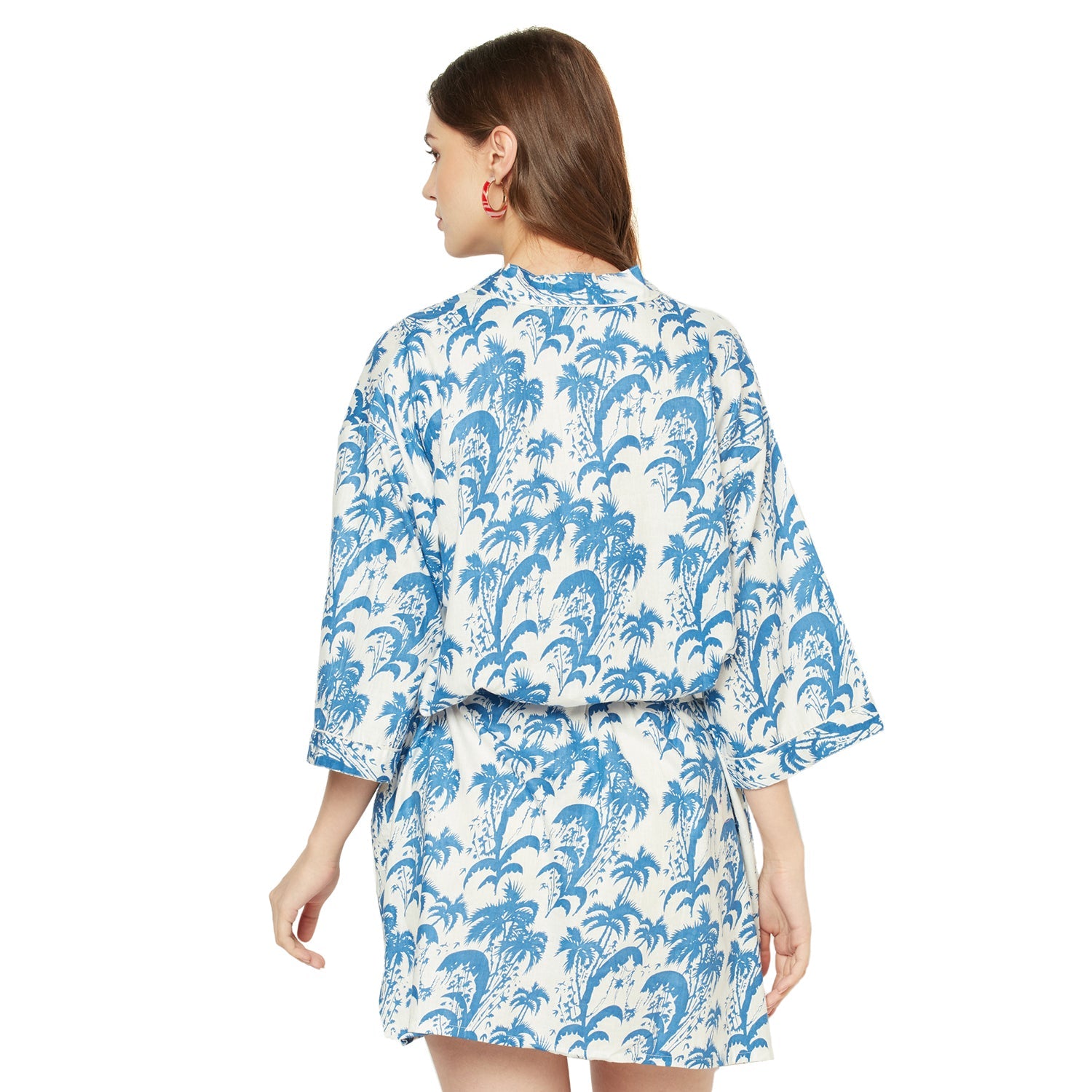 'Playful Palms' 100% Cotton Kimono Robe
