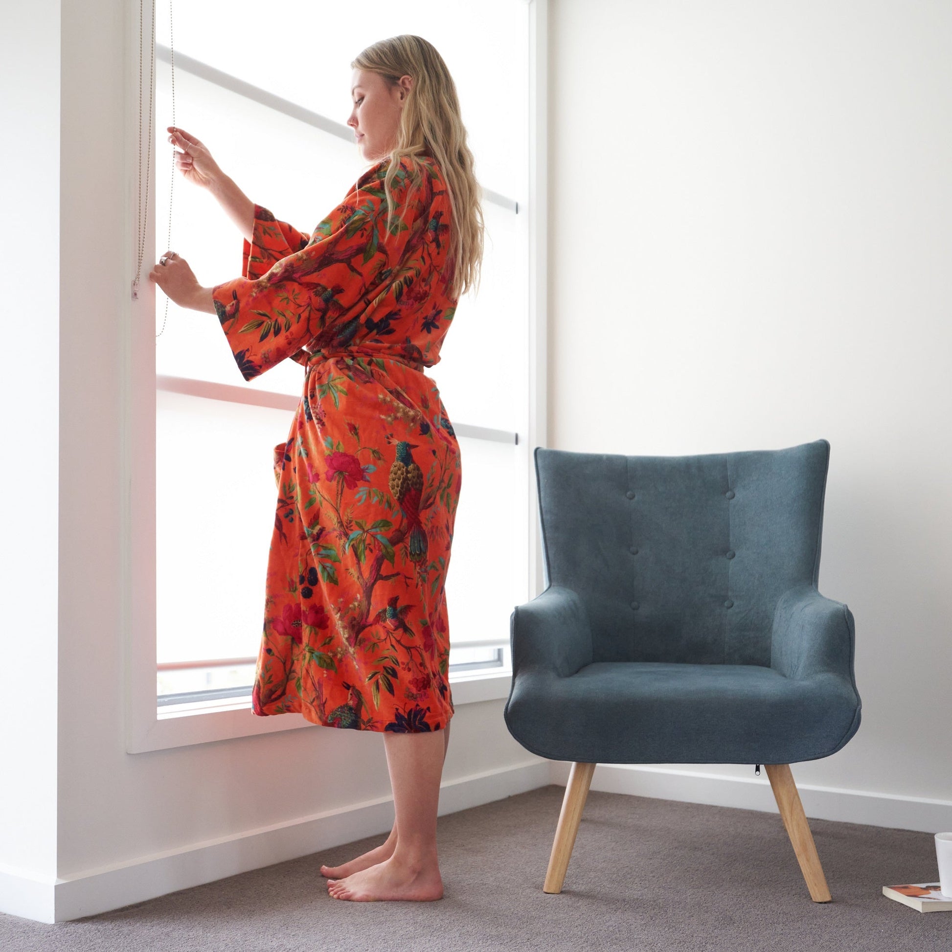 'Decadent Florals' 100% Cotton Velvet Kimono Robe