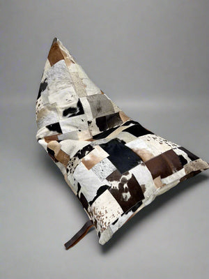 Artisan Cowhide Bean Bag Cover – Triangular Patchwork Lounger in Natural Tones