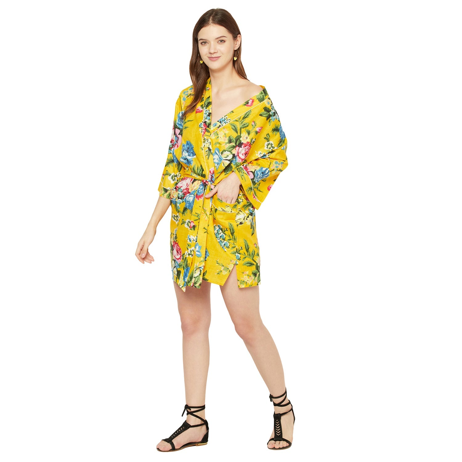 'Radiant Blooms' 100% Cotton Kimono Robe