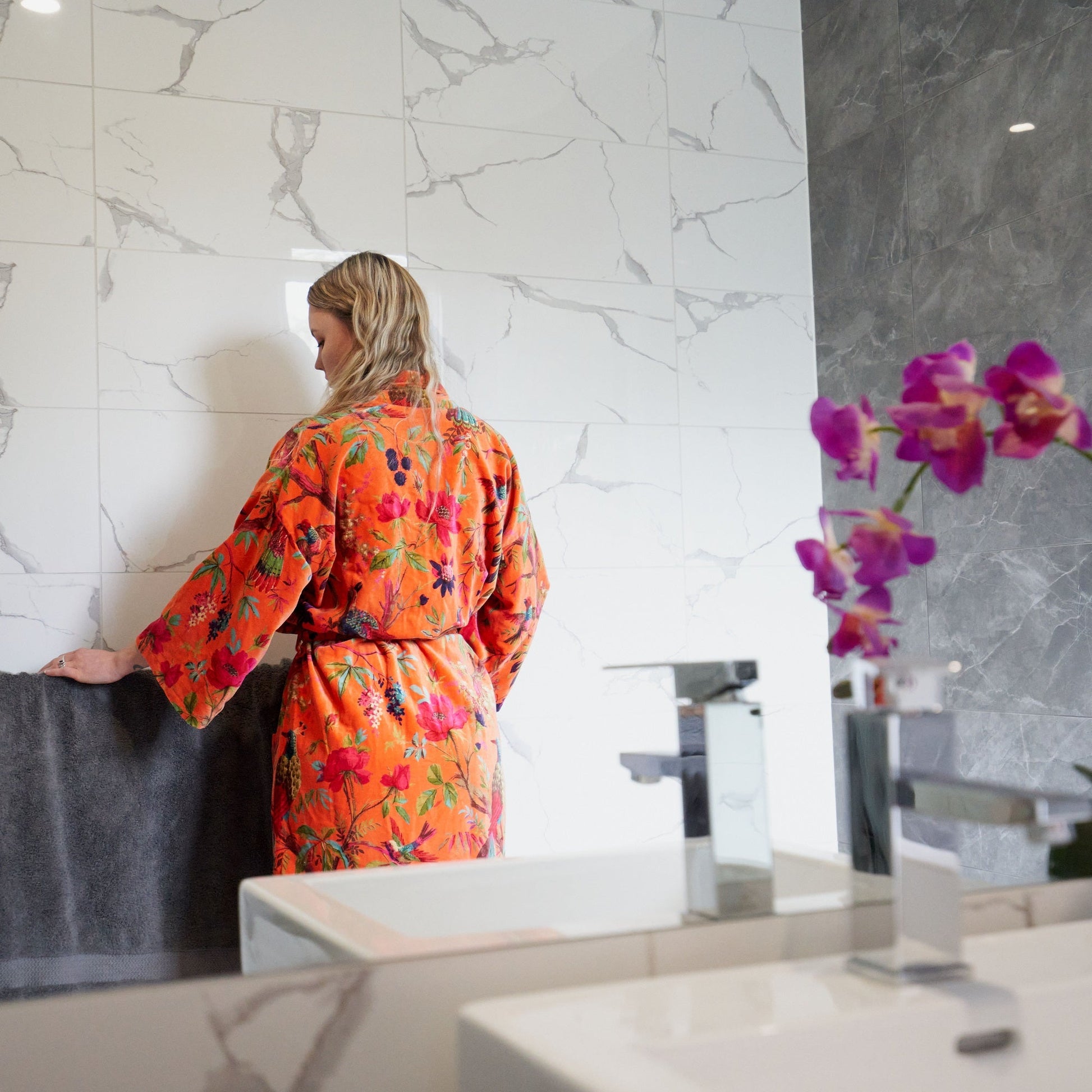 'Decadent Florals' 100% Cotton Velvet Kimono Robe