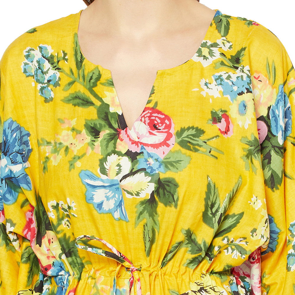 'Mustard Blooms' 100% Cotton Kaftan