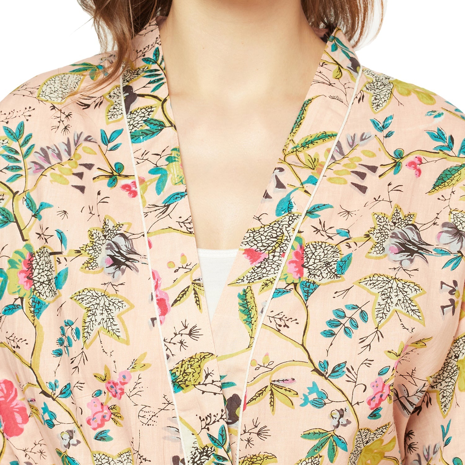 "Frida's Haven" - Cotton Kimono Bathrobe, Boho Beachwear