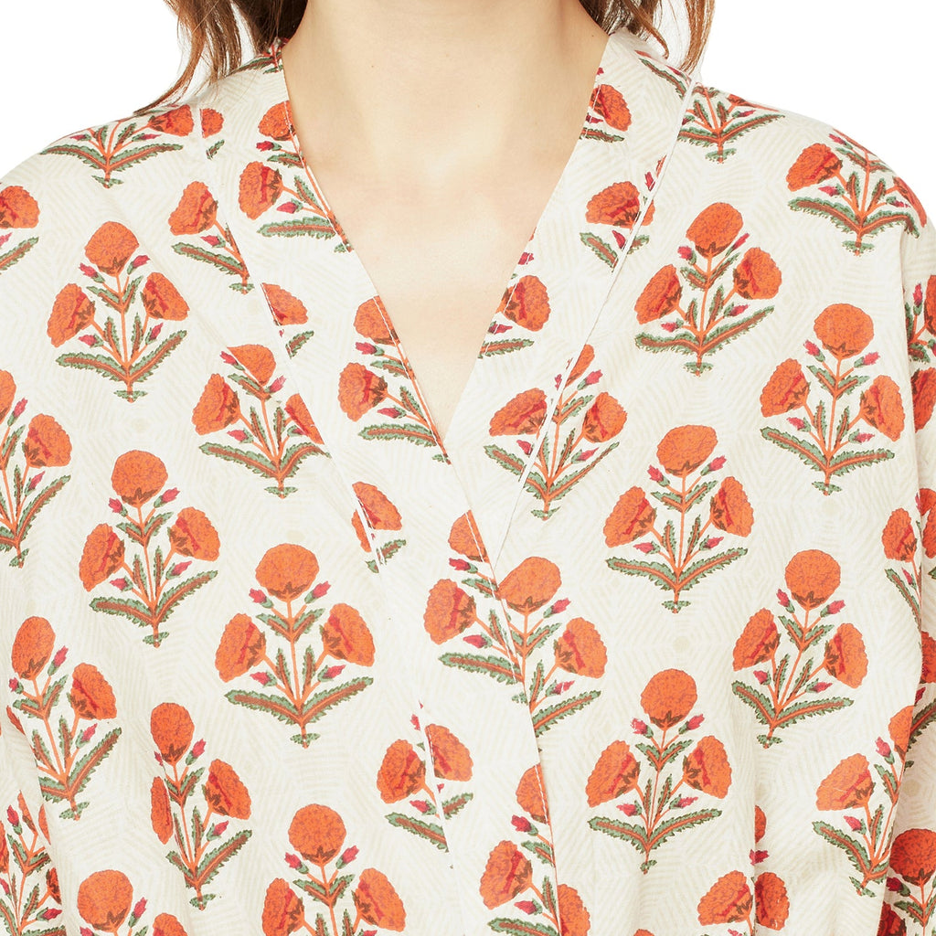 'Red Blooms' 100% Cotton Kimono Robe