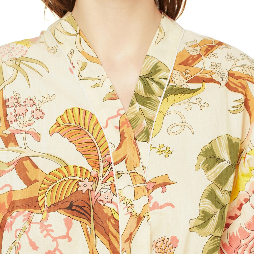 'Tropical Retreat' 100% Cotton Kimono Robe