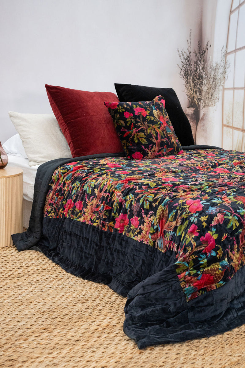 Floral Cotton Velvet Quilt Bedspread Comforter Duvet - Violet Bird