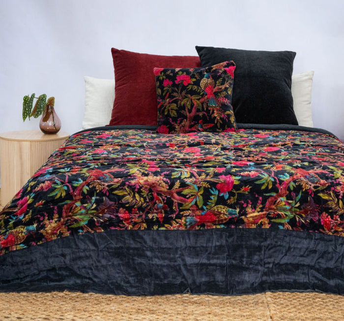 Floral Cotton Velvet Quilt Bedspread Comforter Duvet - Violet Bird