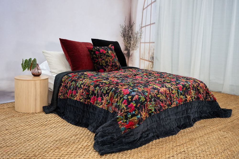 Floral Cotton Velvet Quilt Bedspread Comforter Duvet - Violet Bird