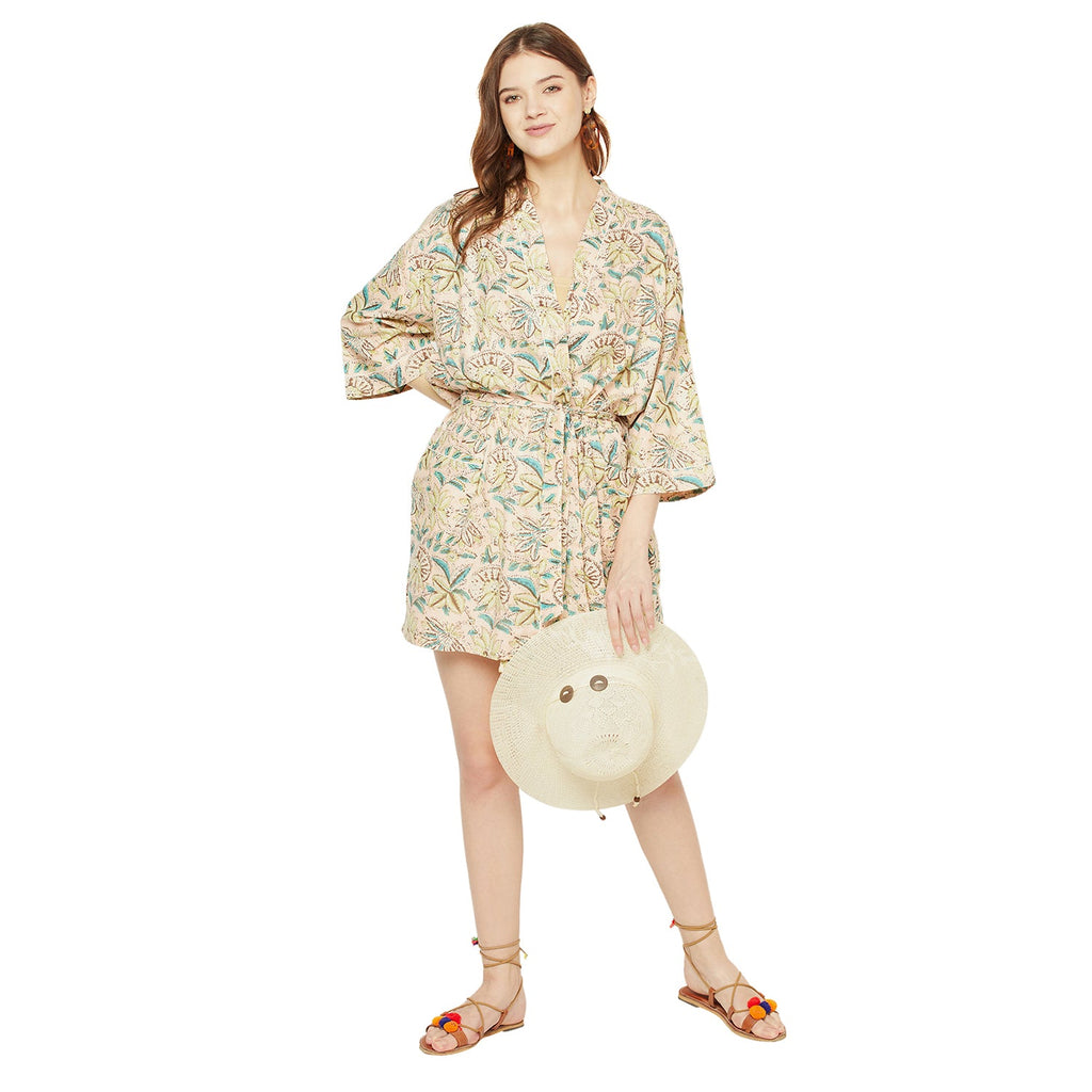 'Mystic Oasis' 100% Cotton Kimono Robe