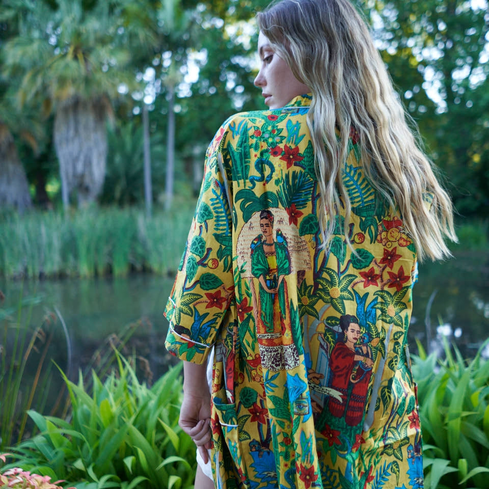 'Surrealist Soiree' 100% Cotton Kimono Robe