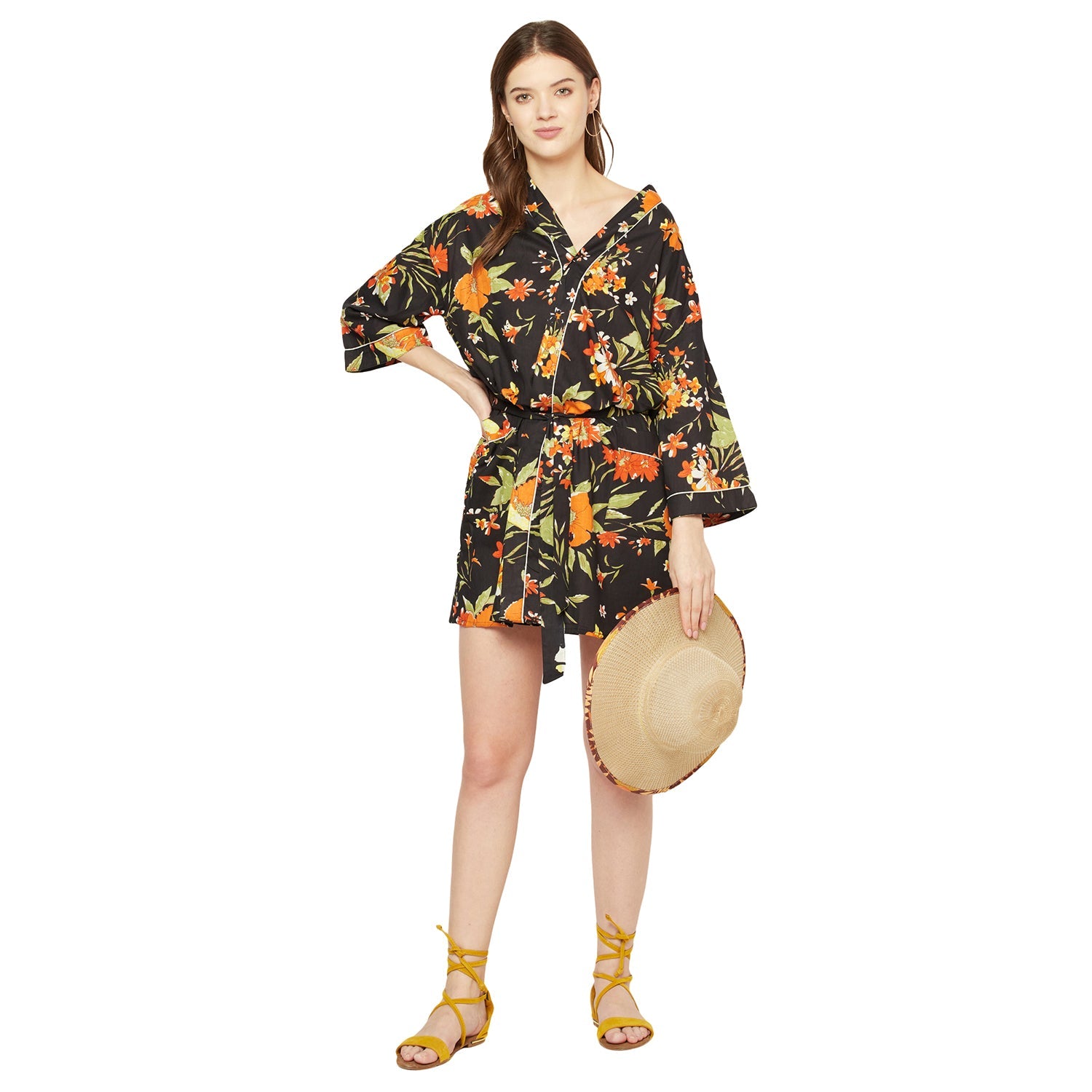 'Tangerine Tapestry' 100% Cotton Kimono Robe