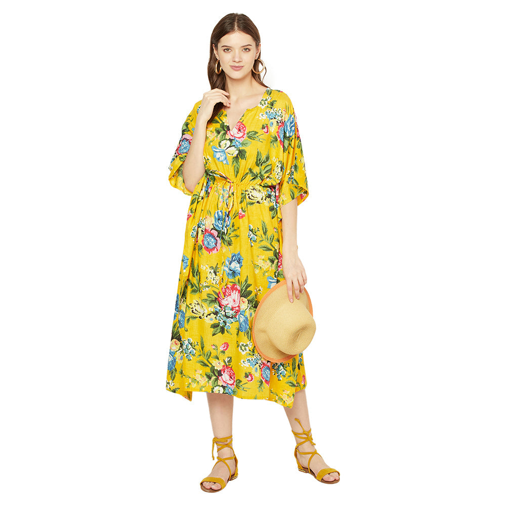 'Mustard Blooms' 100% Cotton Kaftan