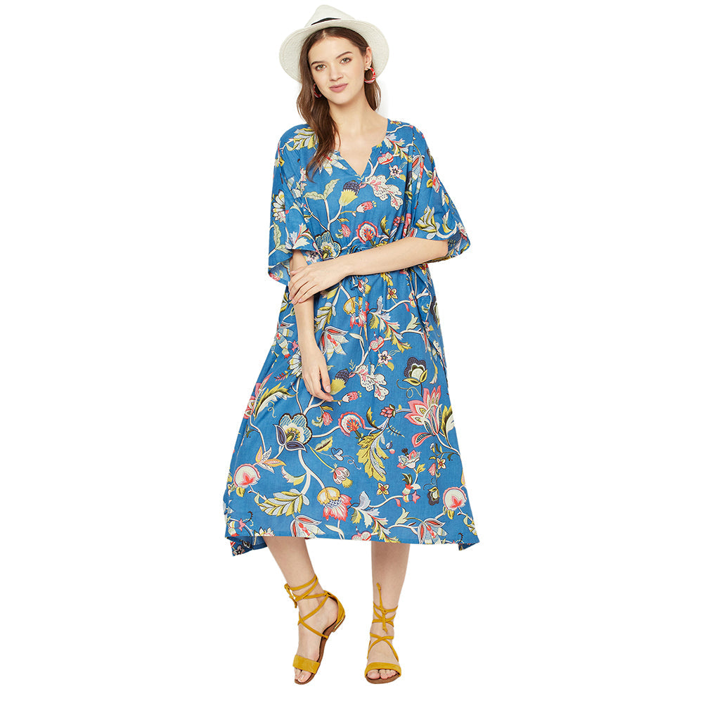 'Cerulean Charm' 100% Cotton Kaftan