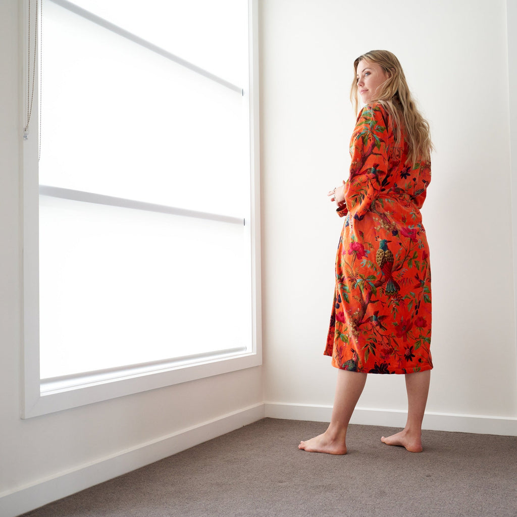 'Decadent Florals' 100% Cotton Velvet Kimono Robe