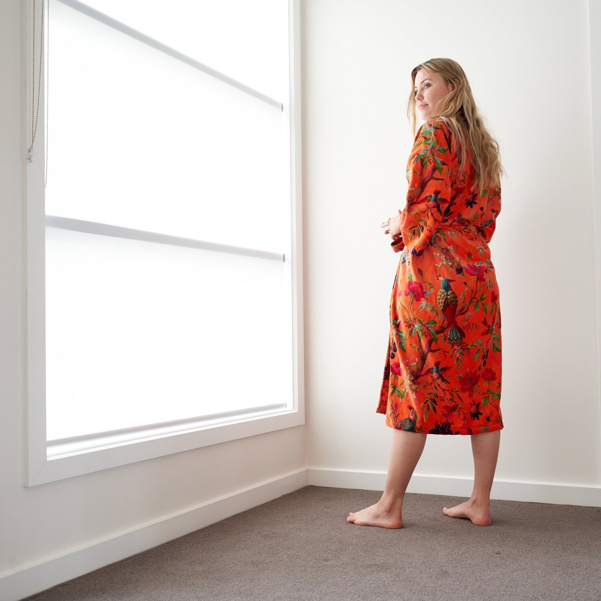 'Decadent Florals' 100% Cotton Velvet Kimono Robe