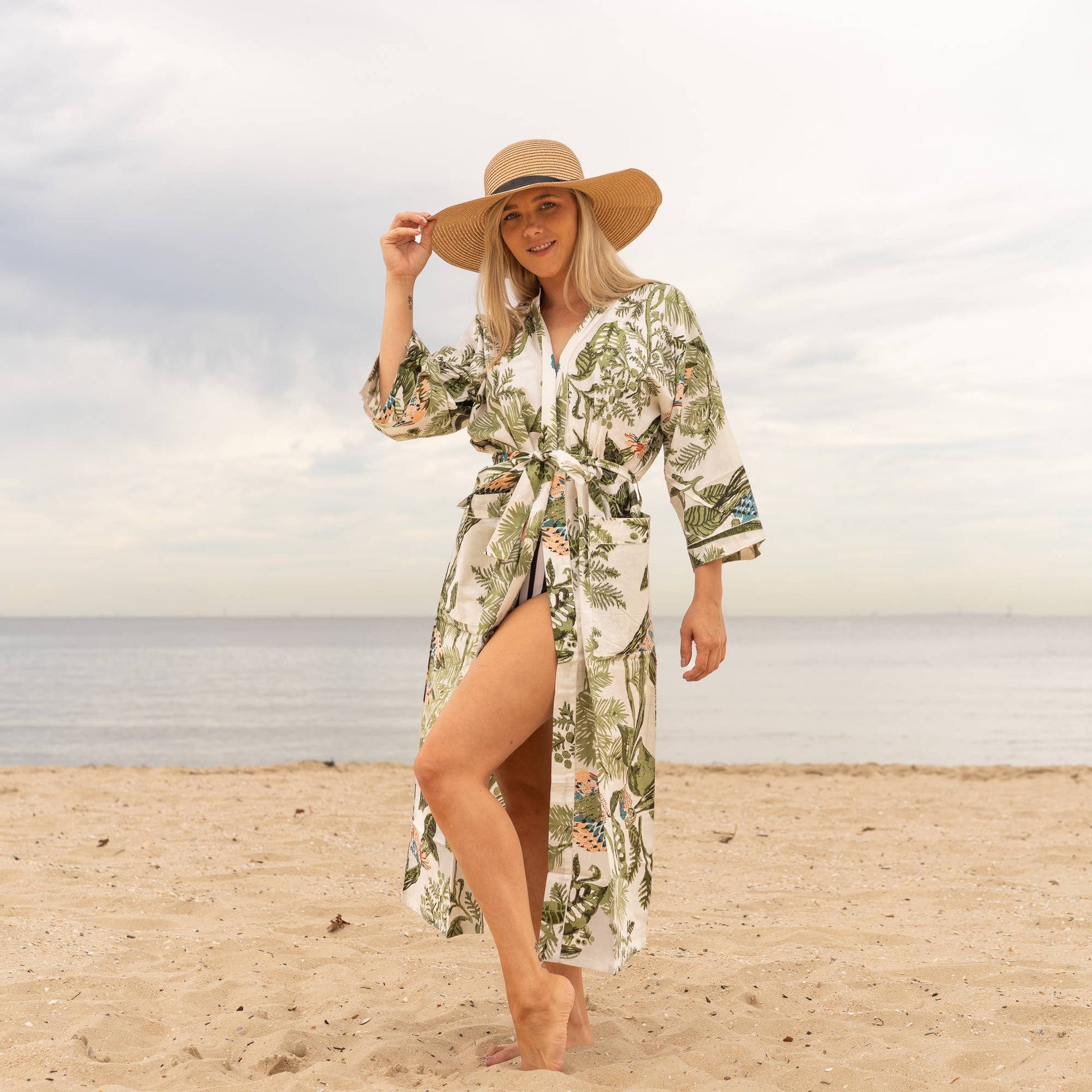 GREEN OWL' Women's Cotton Kimono Robe