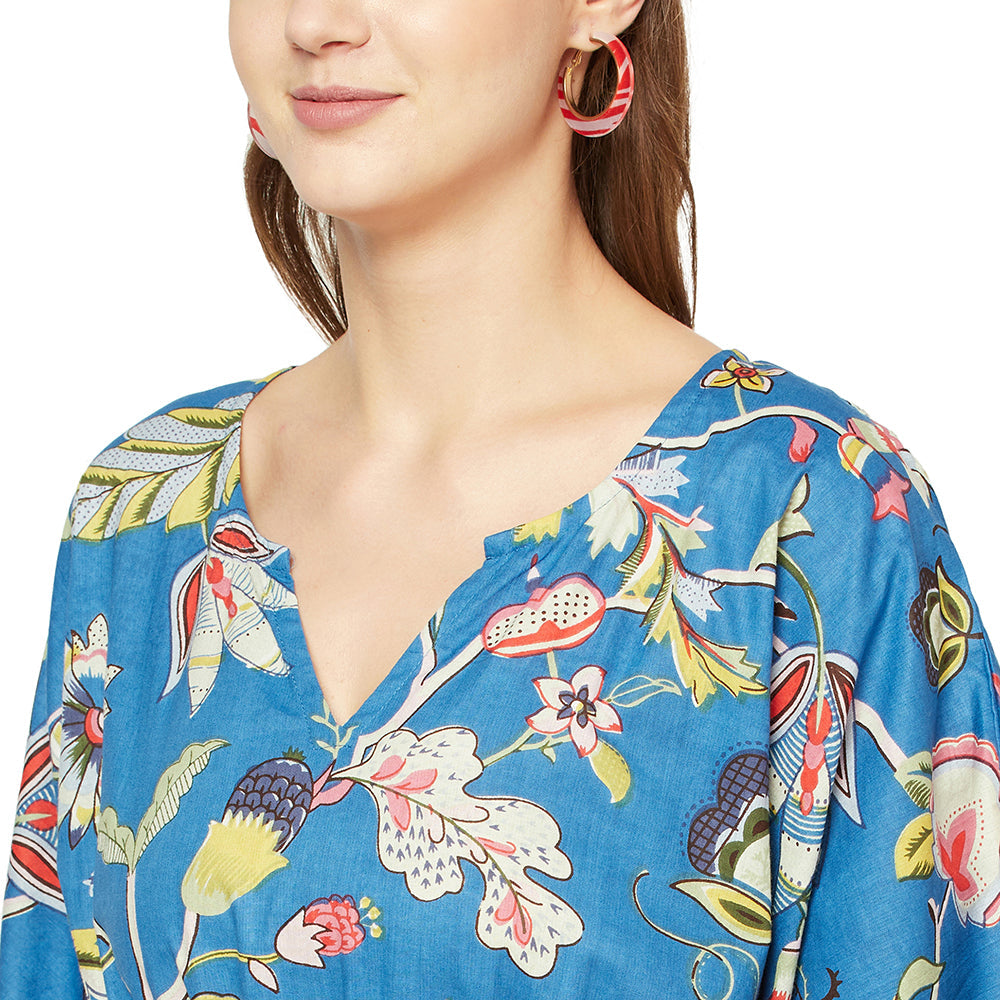 'Cerulean Charm' 100% Cotton Kaftan
