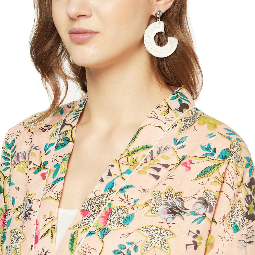 "Frida's Haven" - Cotton Kimono Bathrobe, Boho Beachwear