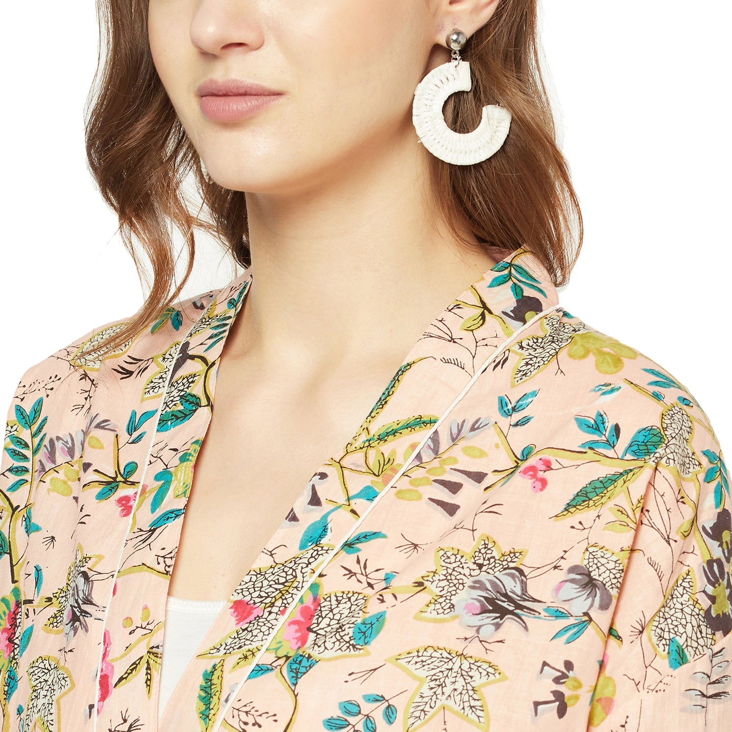"Frida's Haven" - Cotton Kimono Bathrobe, Boho Beachwear
