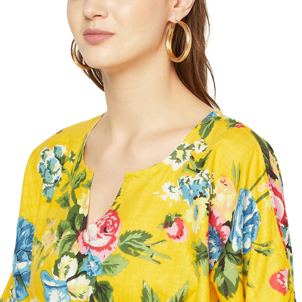 'Mustard Blooms' 100% Cotton Kaftan