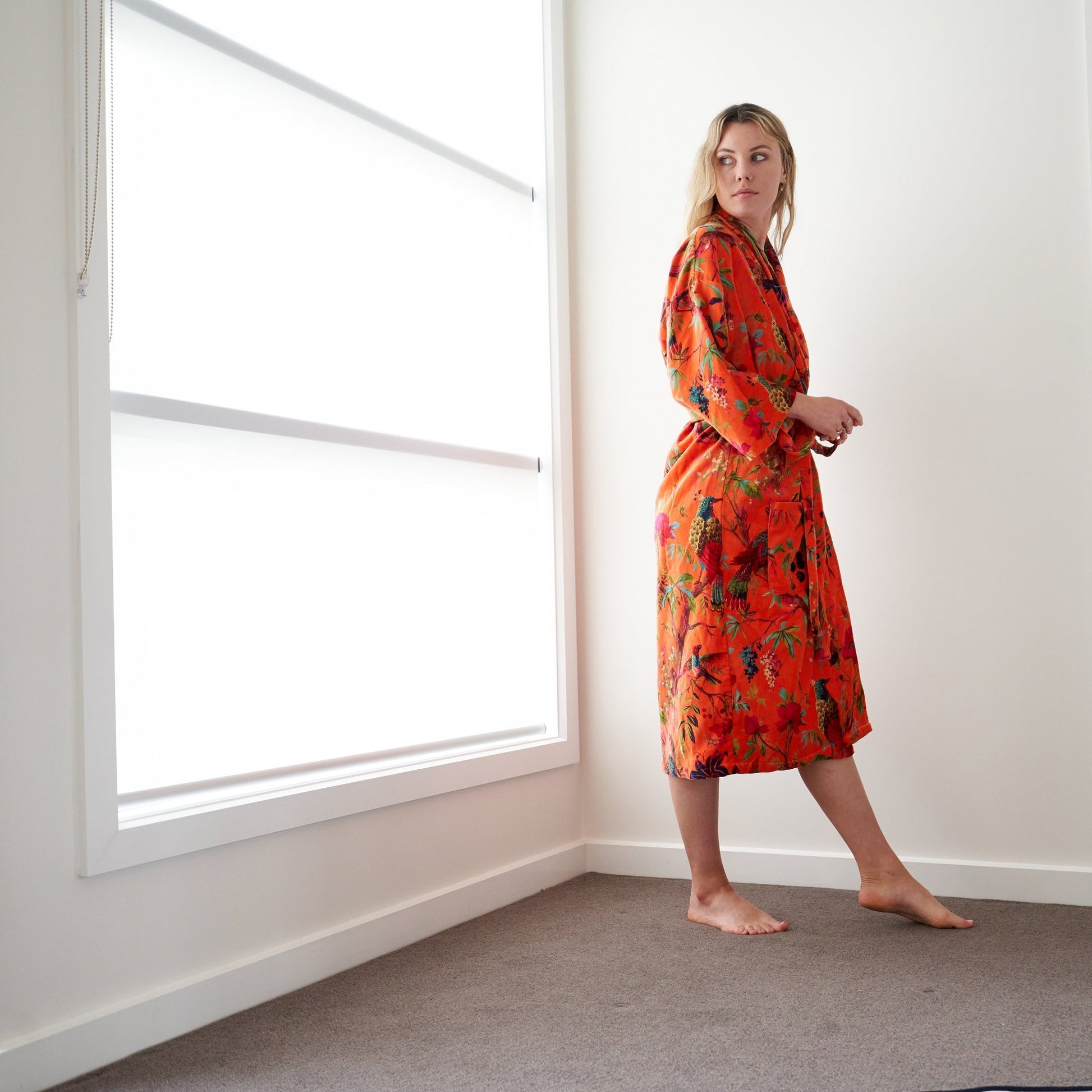 'Decadent Florals' 100% Cotton Velvet Kimono Robe