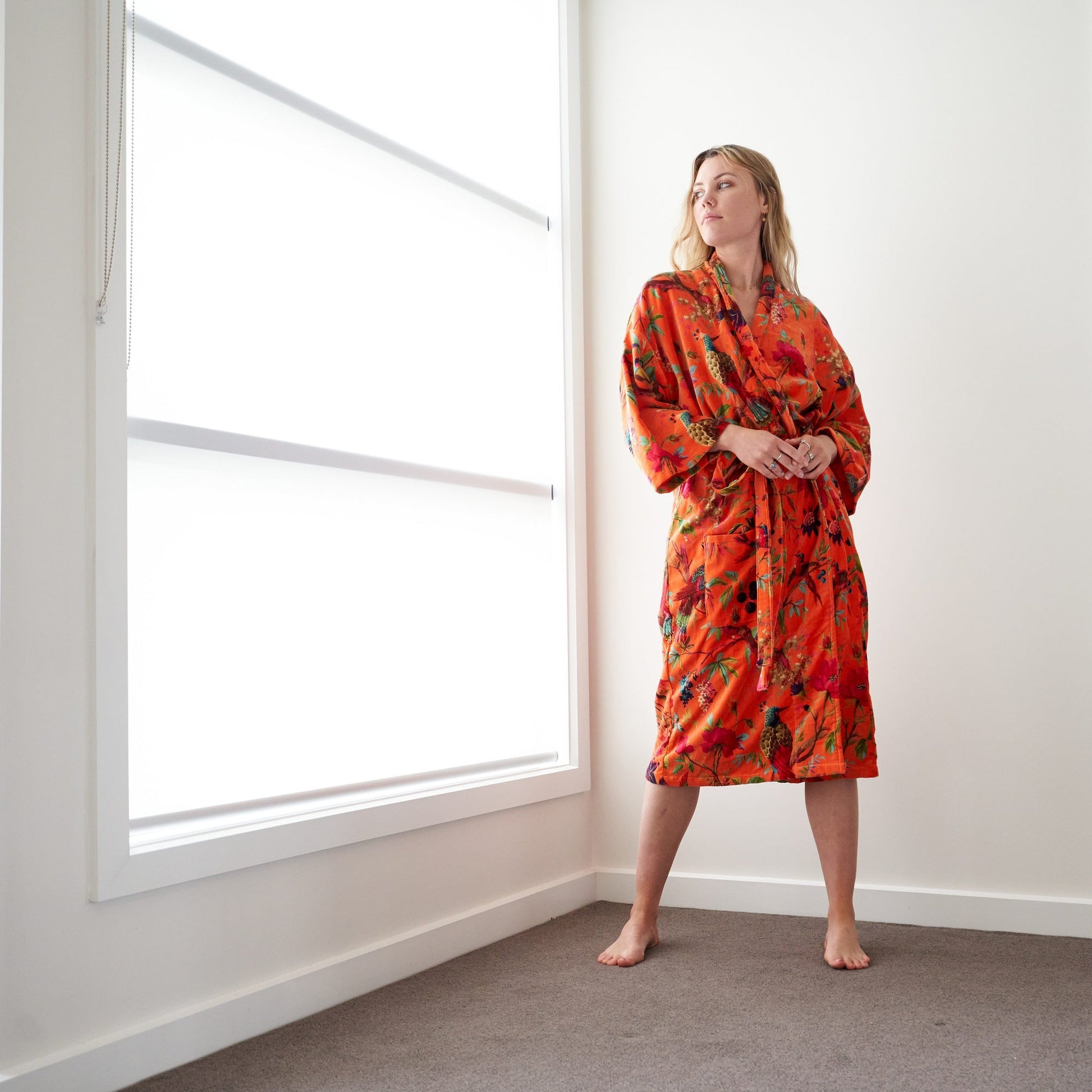 'Decadent Florals' 100% Cotton Velvet Kimono Robe