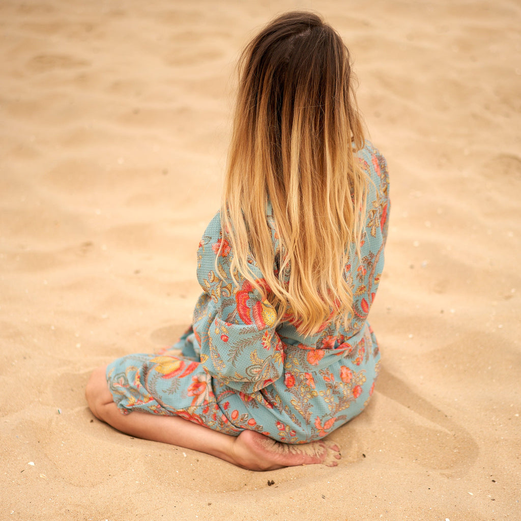 'Serene Blooms' 100% Waffle Cotton Kimono Robe Robe