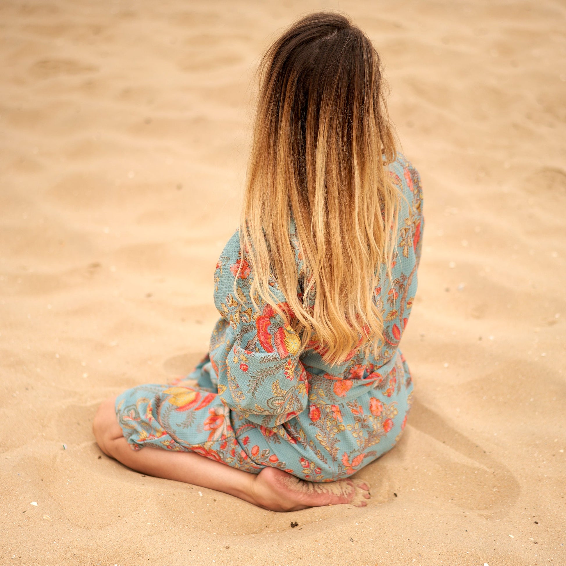 'Serene Blooms' 100% Waffle Cotton Kimono Robe Robe