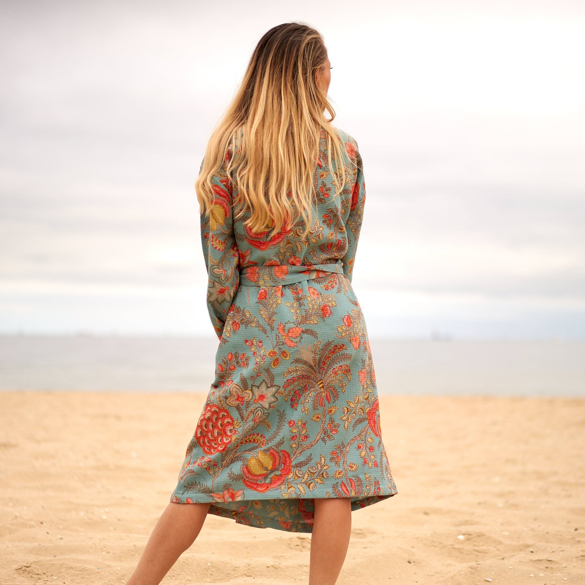 'Serene Blooms' 100% Waffle Cotton Kimono Robe Robe