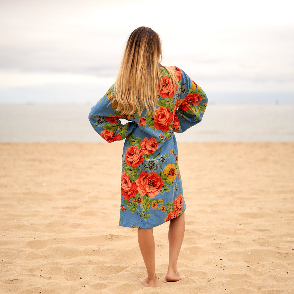 'Fresh Florals' 100% Waffle Cotton Kimono Robe Robe
