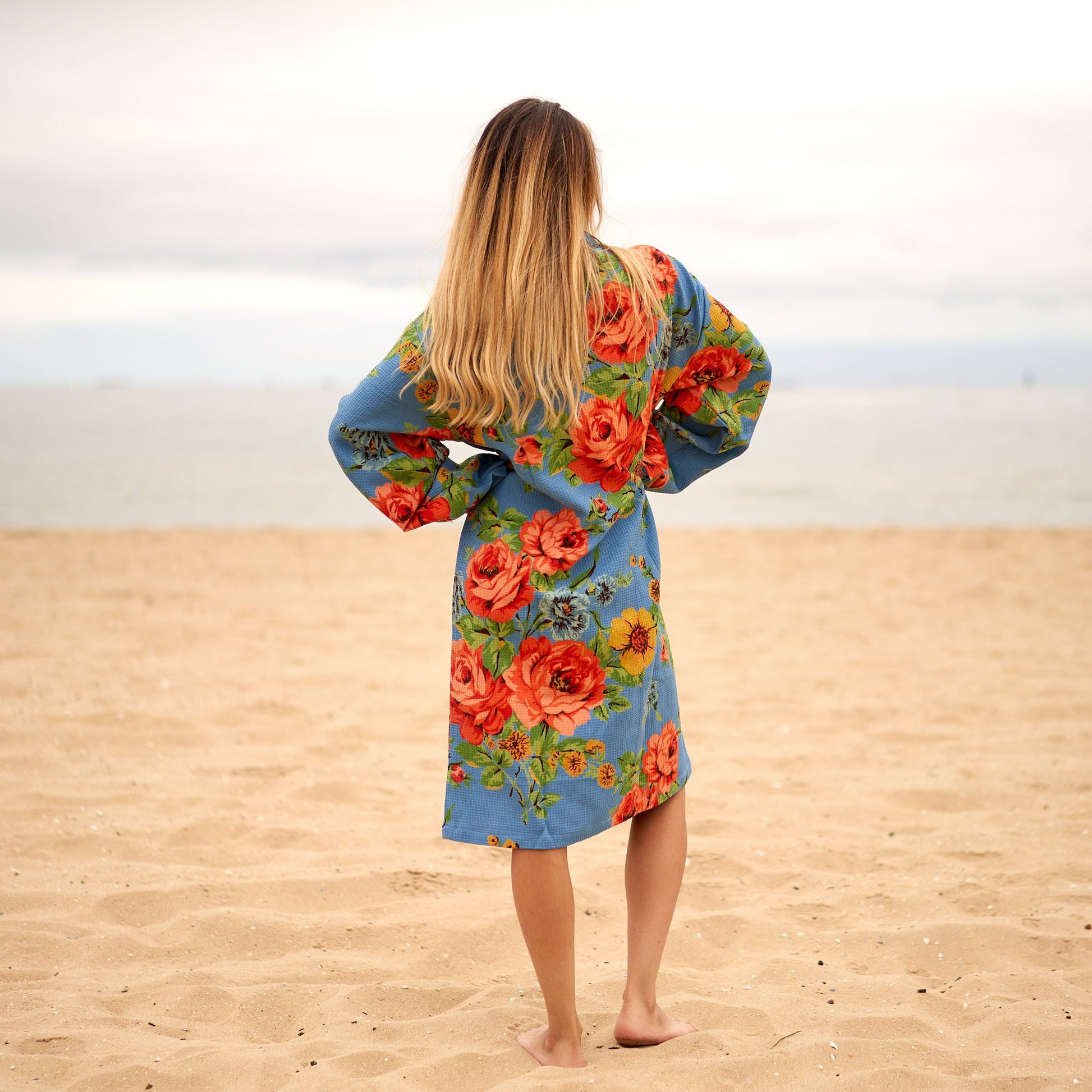 'Fresh Florals' 100% Waffle Cotton Kimono Robe Robe