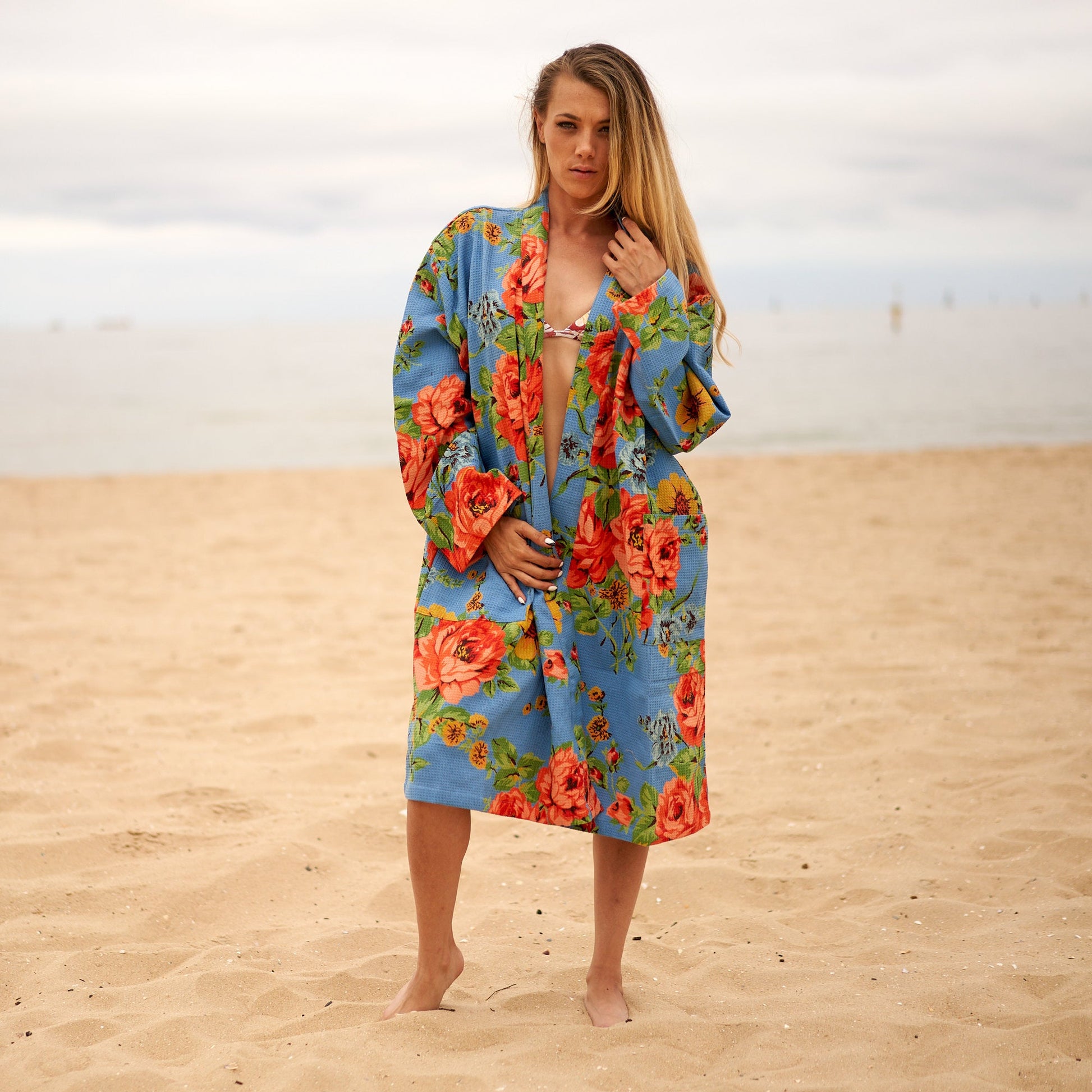 'Fresh Florals' 100% Waffle Cotton Kimono Robe Robe