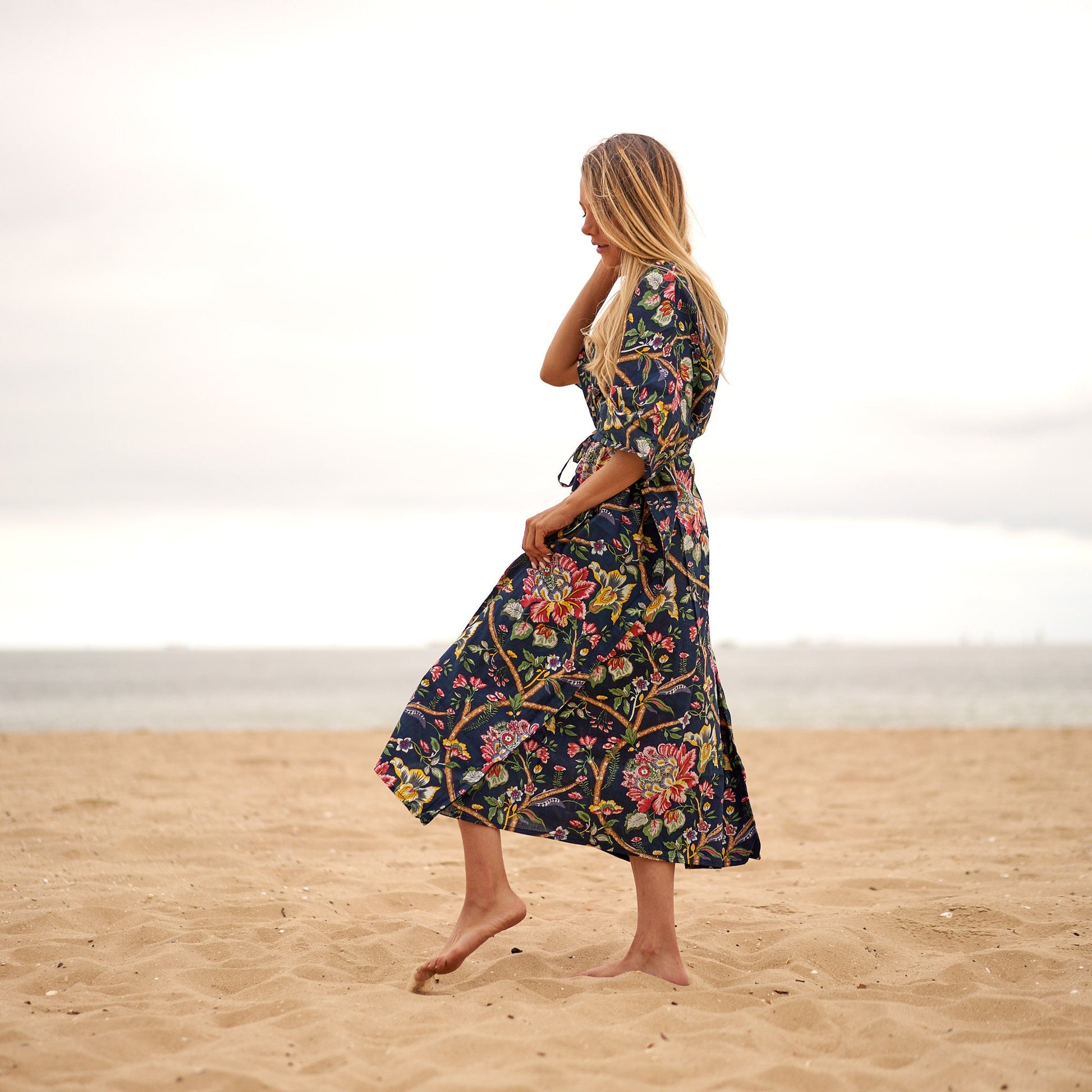 'Noir Blooms' 100% Cotton Kaftan
