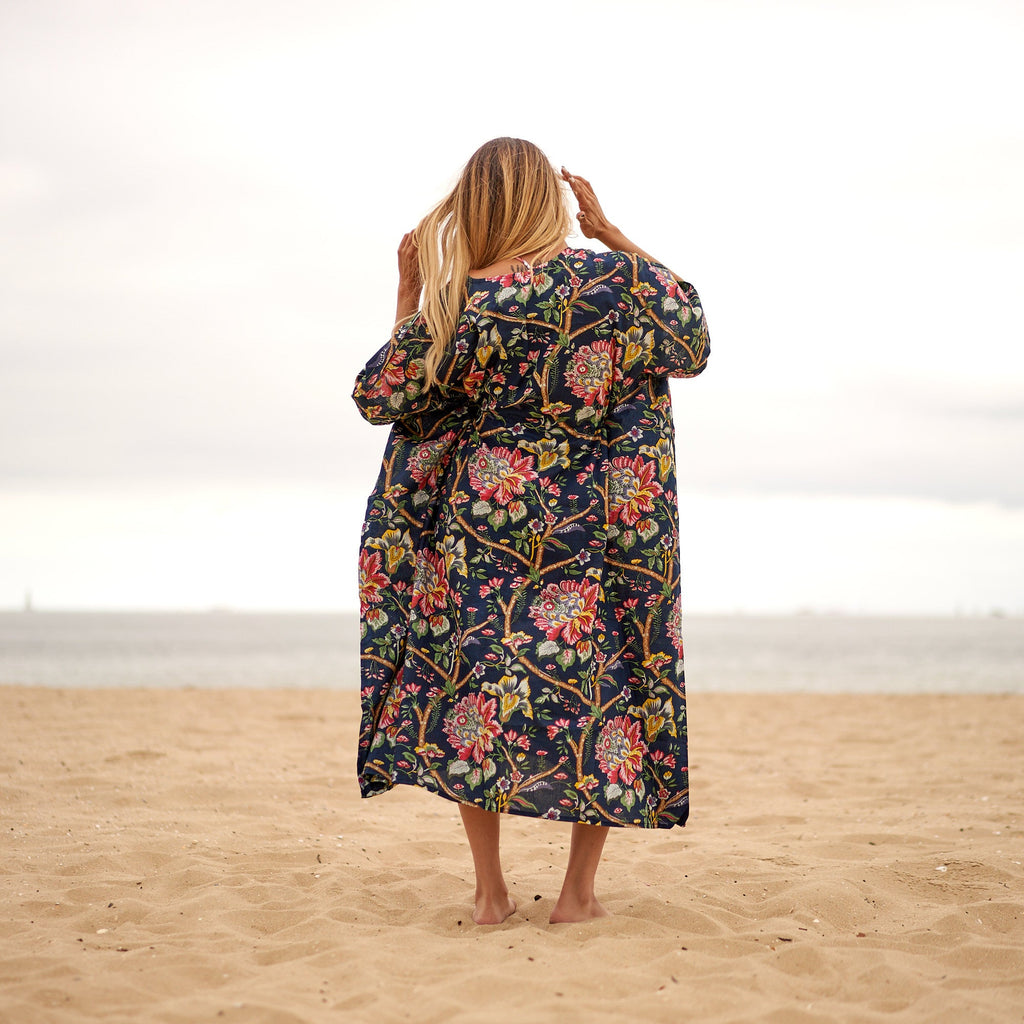 'Noir Blooms' 100% Cotton Kaftan