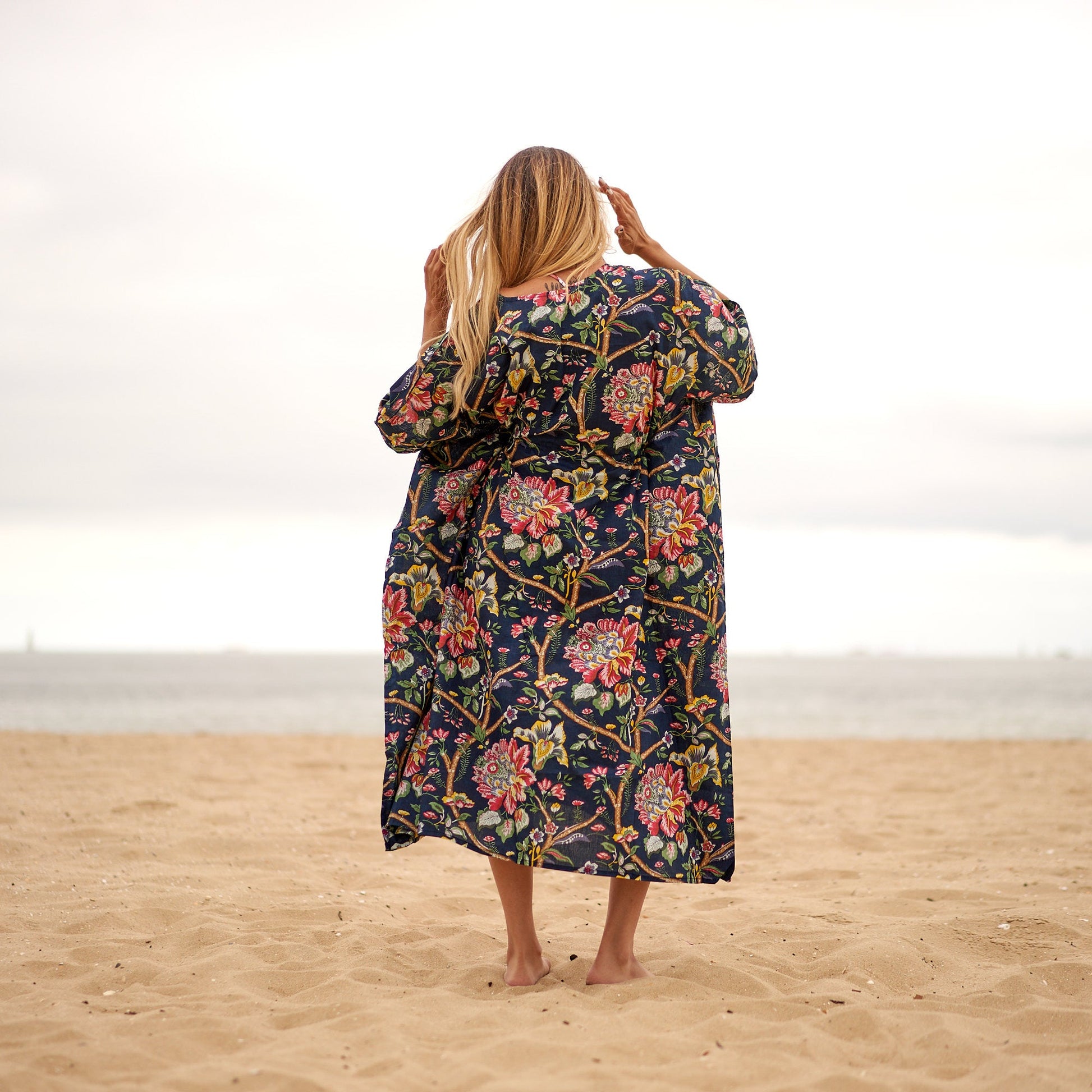 'Noir Blooms' 100% Cotton Kaftan
