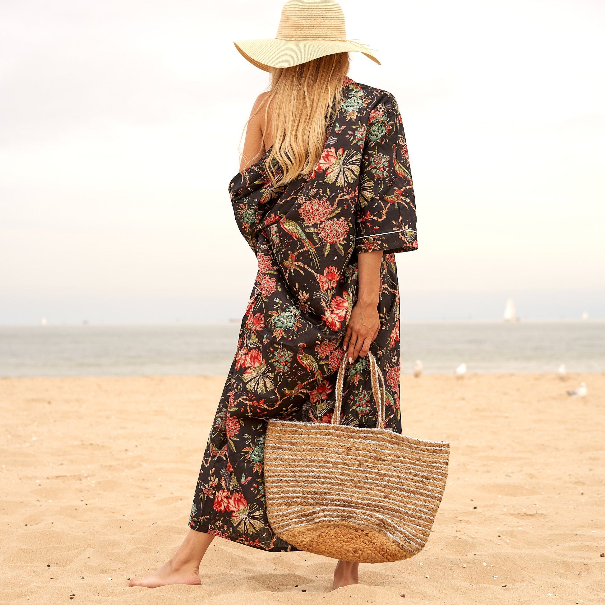 'Midnight Florals' 100% Cotton Kimono