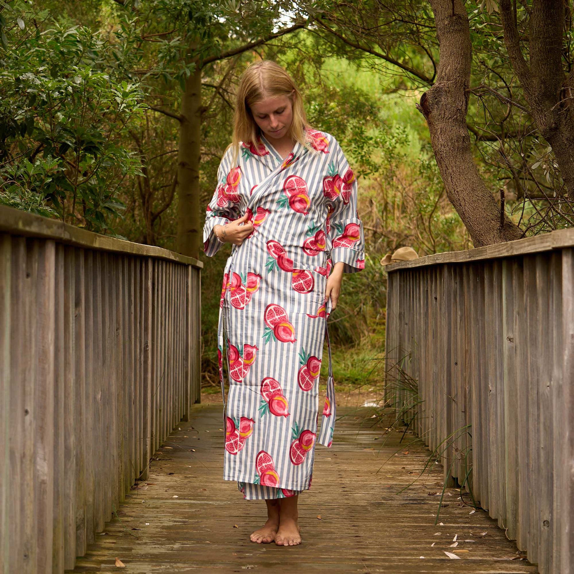 Citrus Bloom Robe – Bold Grapefruit Print on Luxe Cotton