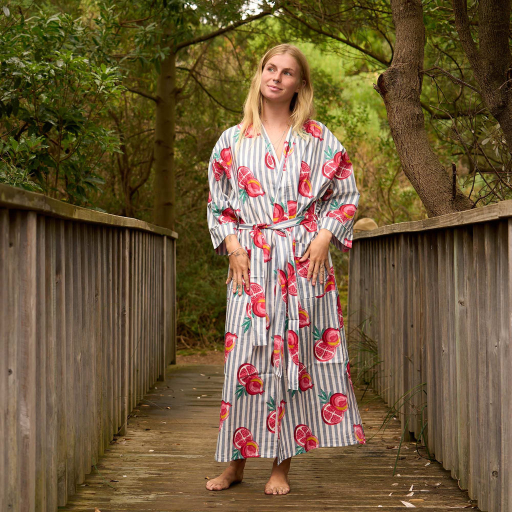 Citrus Bloom Robe – Bold Grapefruit Print on Luxe Cotton