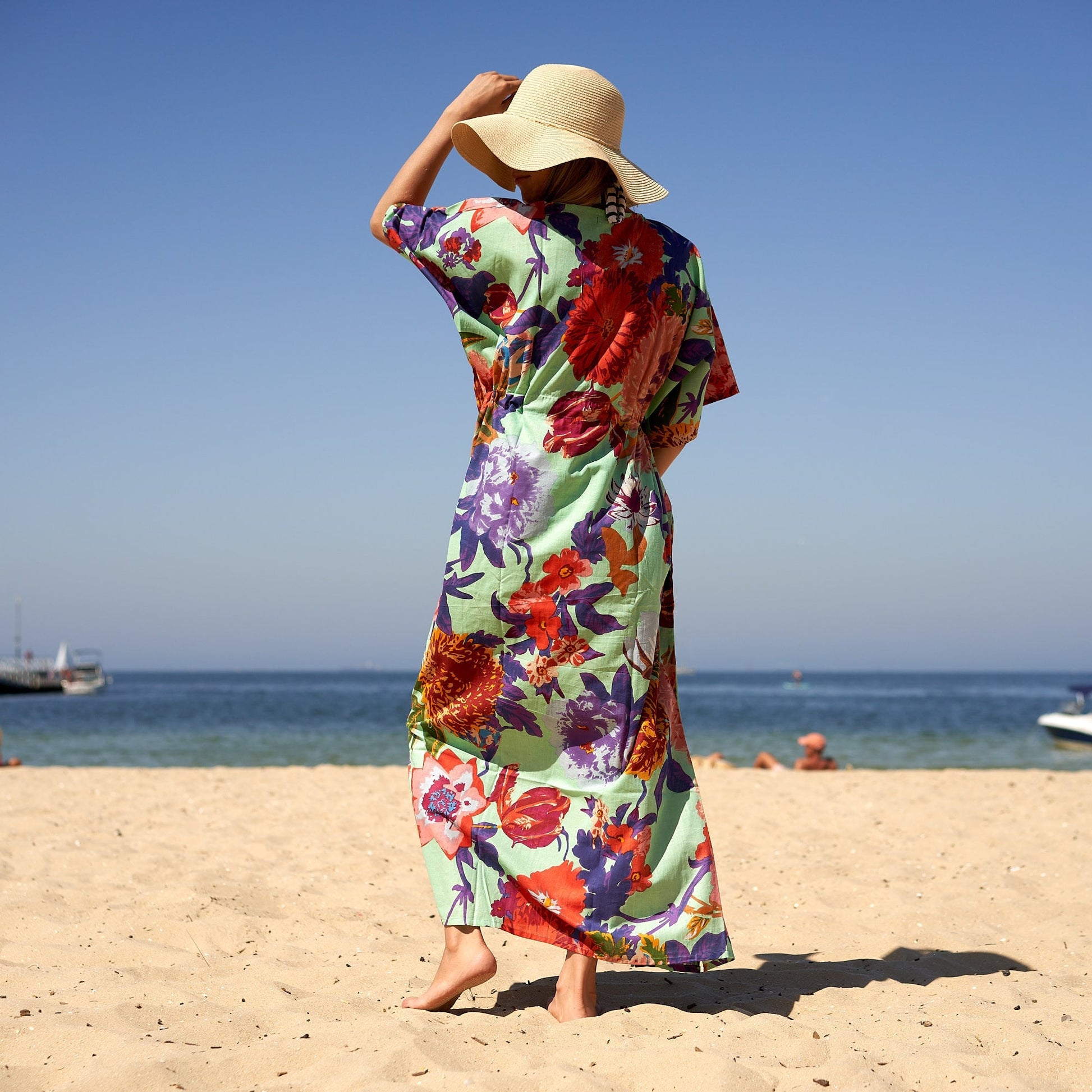 'Ocean Florals' 100% Cotton Kaftan