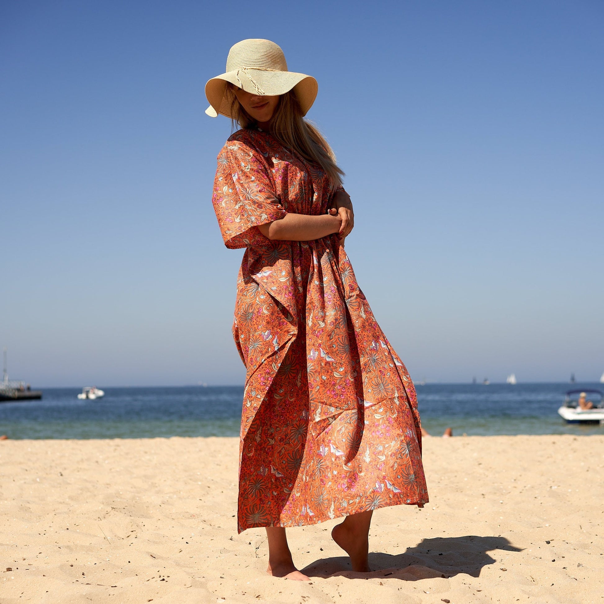 'Butterlies & Blooms' 100% Cotton Kaftan