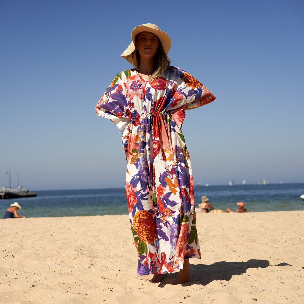 'Chic Summer Blooms' 100% Cotton Kaftan