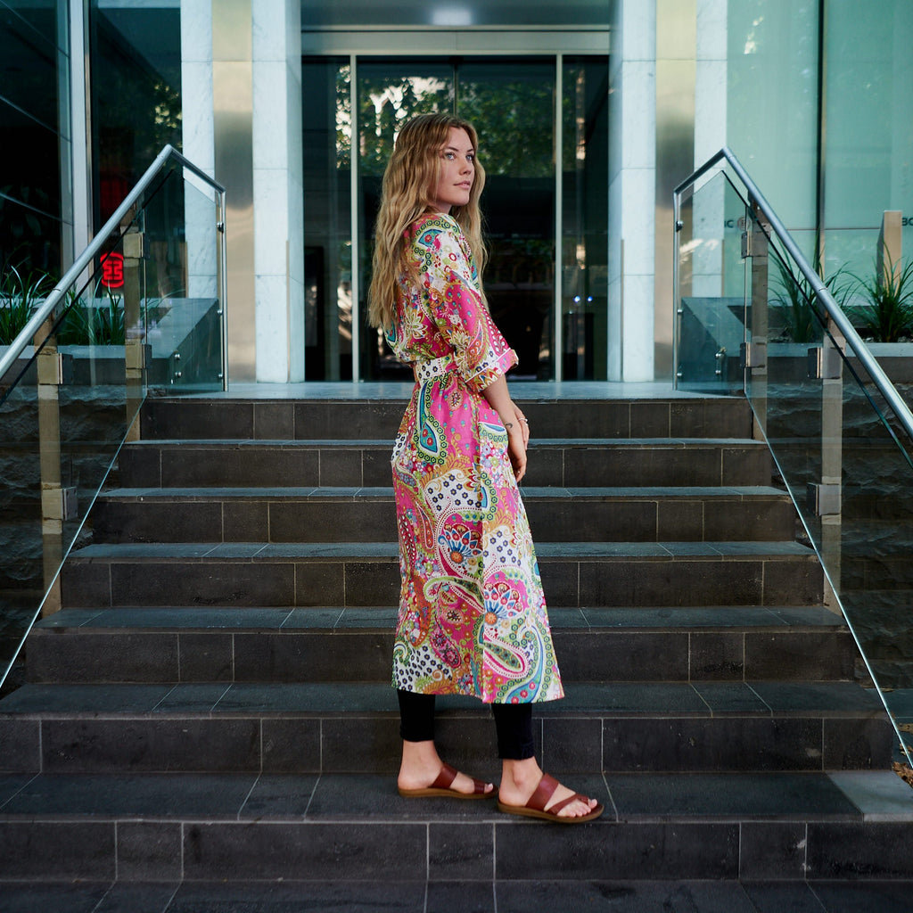 'Vibrant Paisley' 100% Cotton Kimono Robe
