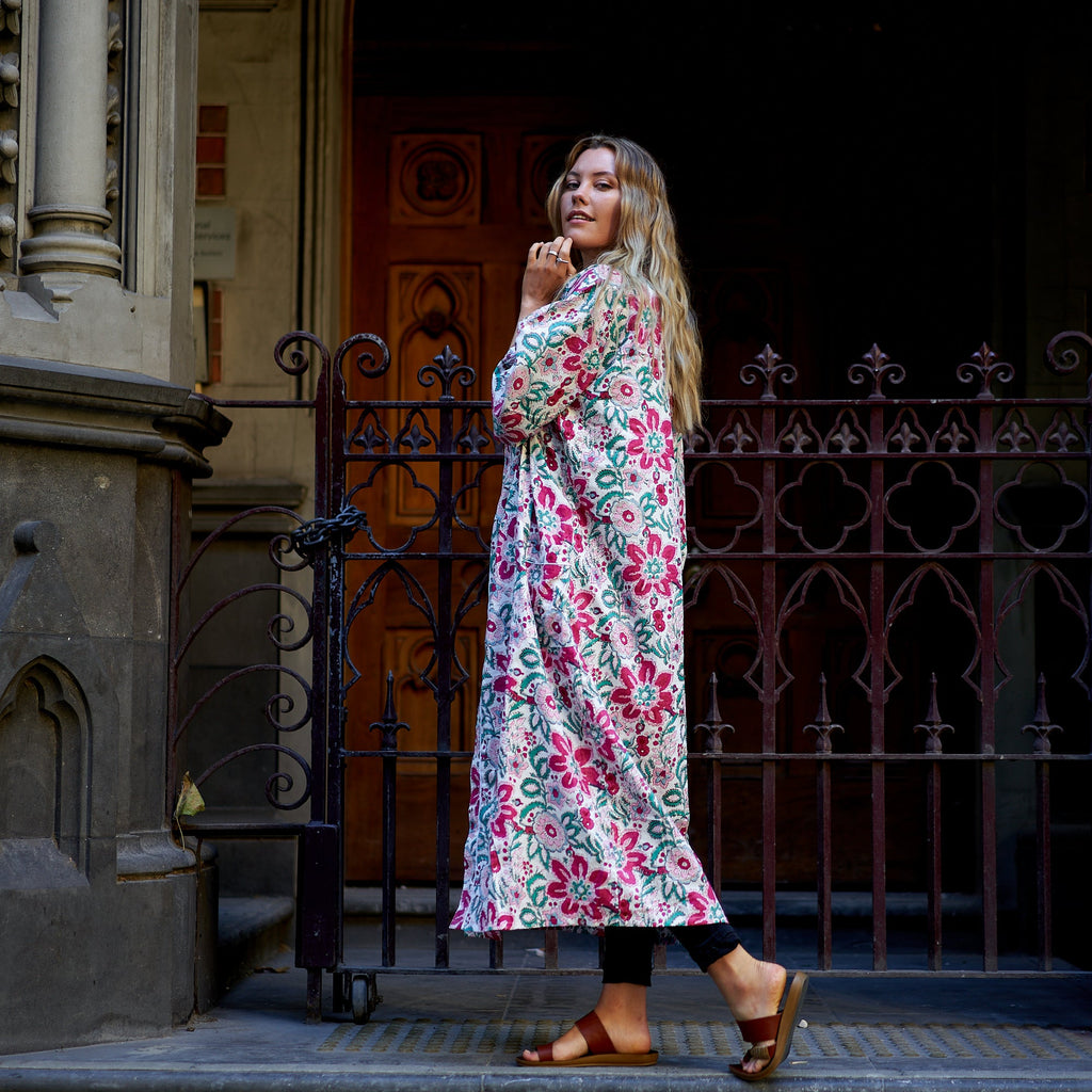 'Summer Retreat' 100% Cotton Kimono Robe