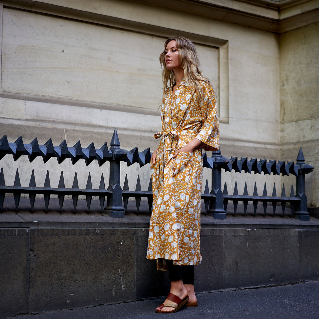 'Serene Garden' 100% Cotton Kimono Robe