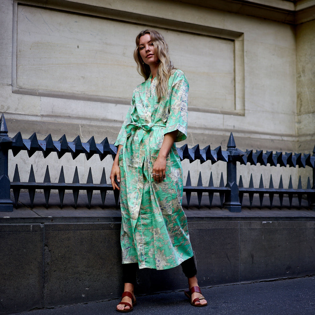 'A Glimpse of Spring' 100% Cotton Kimono Robe